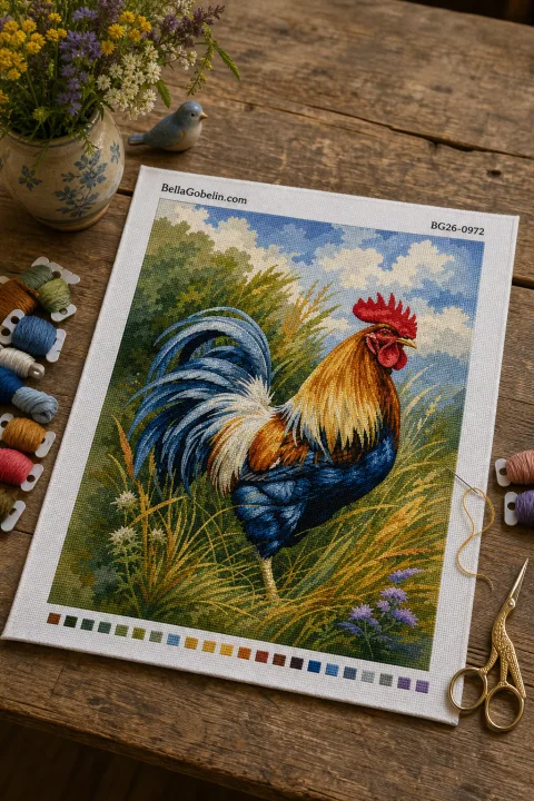 Cocoș colorat pe câmp