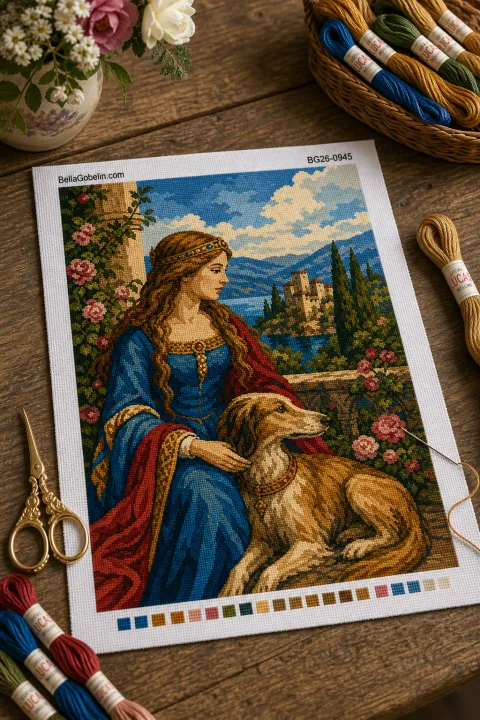 Doamnă cu un ogar lângă castel