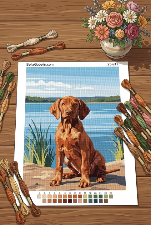 Portret de câine - Rățușcaș Vizsla pui la lac