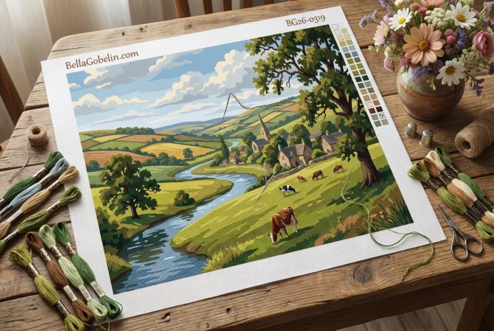Peisaj rural englezesc cu râu