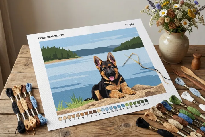 Portret canin - Pui de ciobănesc german la lac – 25-894