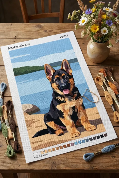 Portret canin - Pui de ciobănesc german la lac – 25-912