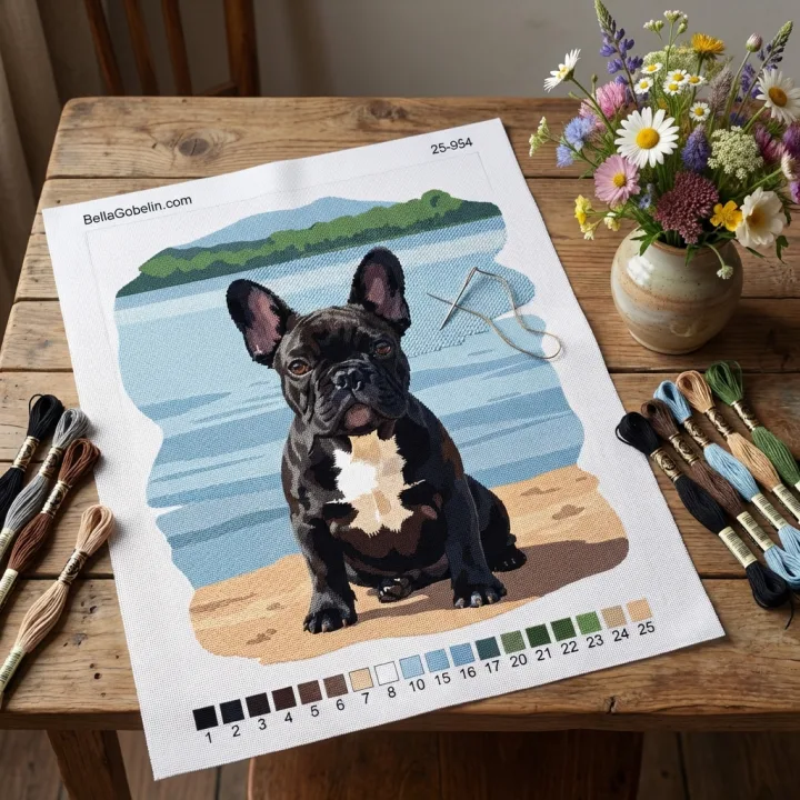 Portrete de câini - Pui de Bulldog Francez lângă lac