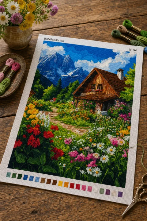 Casă în pădure cu o grădină minunată de flori