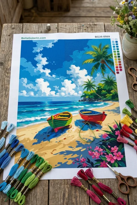 Bărci pe o plajă tropicală