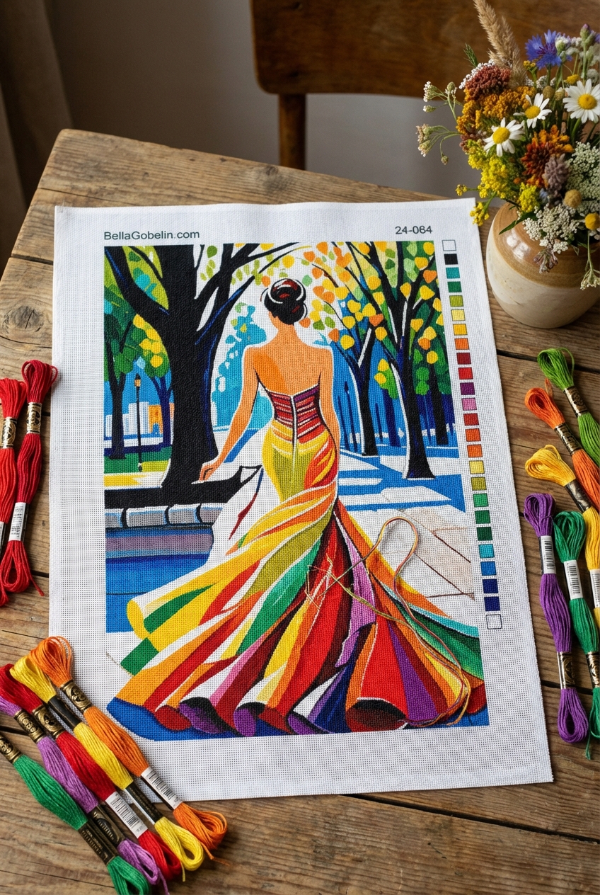 Doamnă în rochie colorată