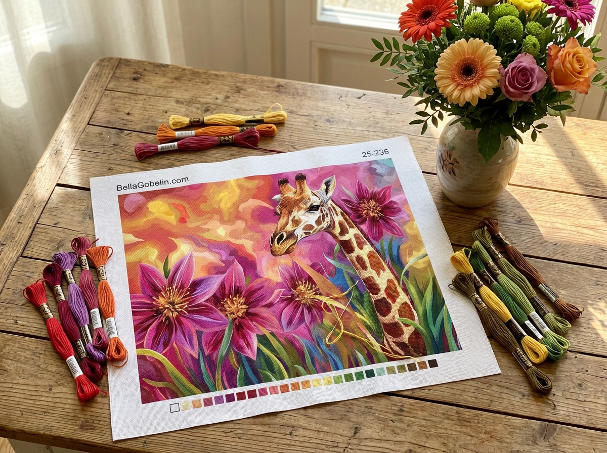 Girafa printre florile