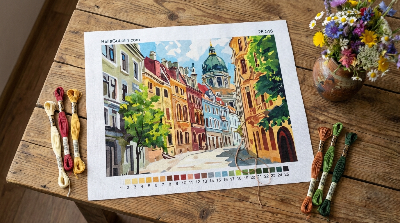 Peisaj stradal vienuiesc în stil gobelin