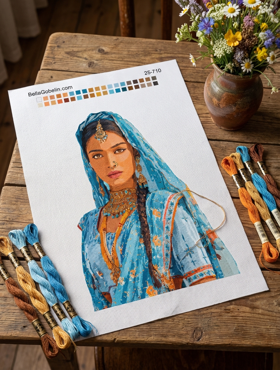 Doamnă indiană în rochie albastră