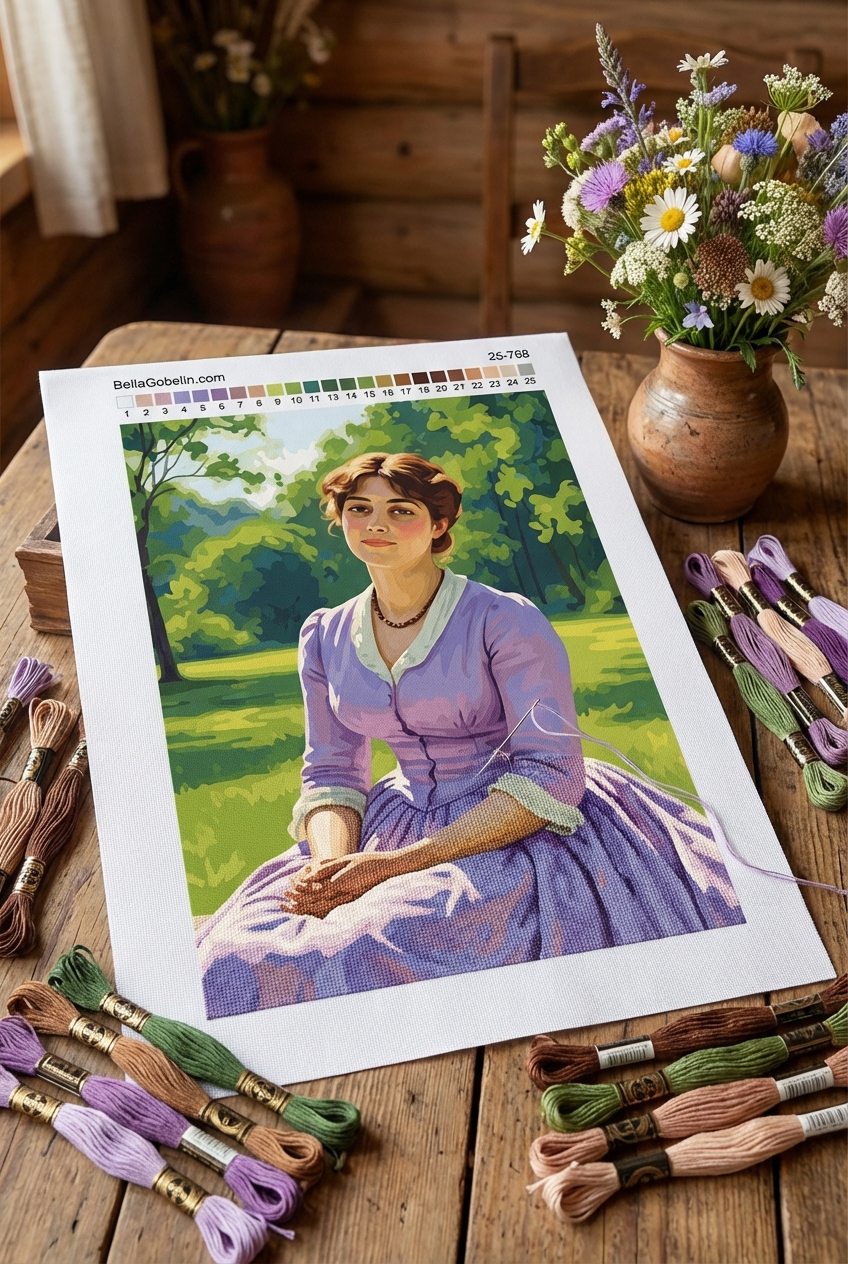Femeie modernă cu rochie Lilla și broderie pe gobelin – 25-768