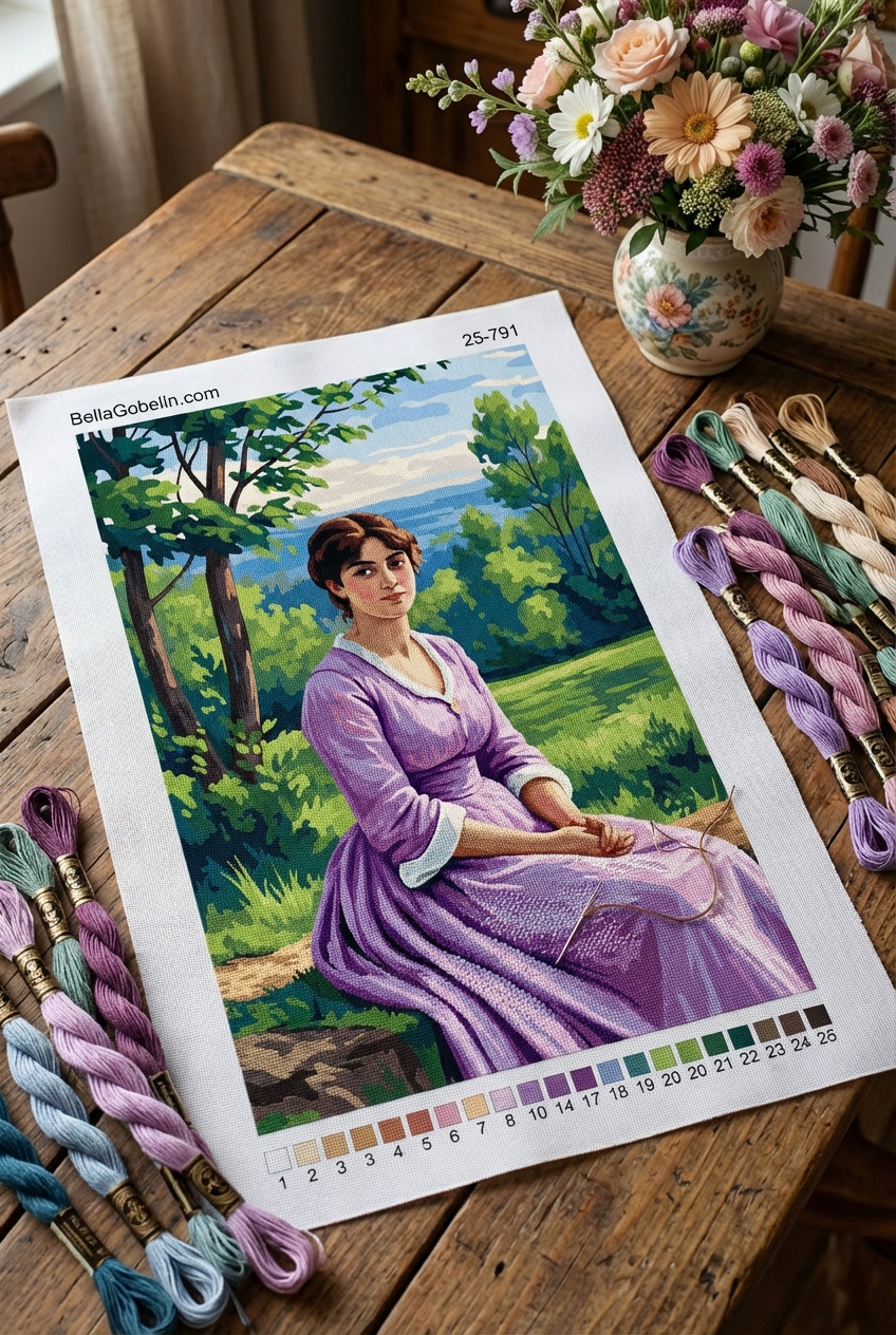 Femeie modernă cu rochie Lilla și broderie pe gobelin – 25-791