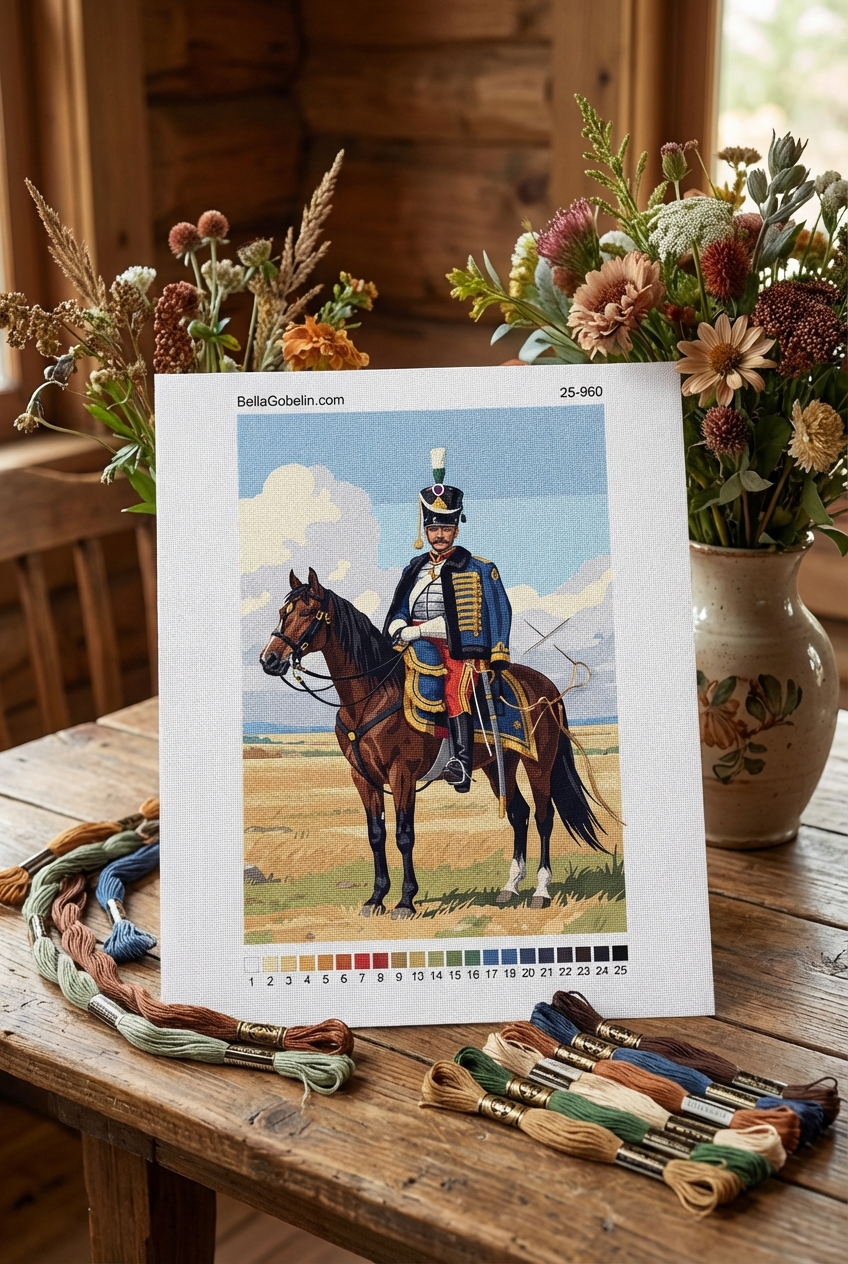 Caval al căluțul Hussar Maghiar pe șevalet pentru gobelințăzoare