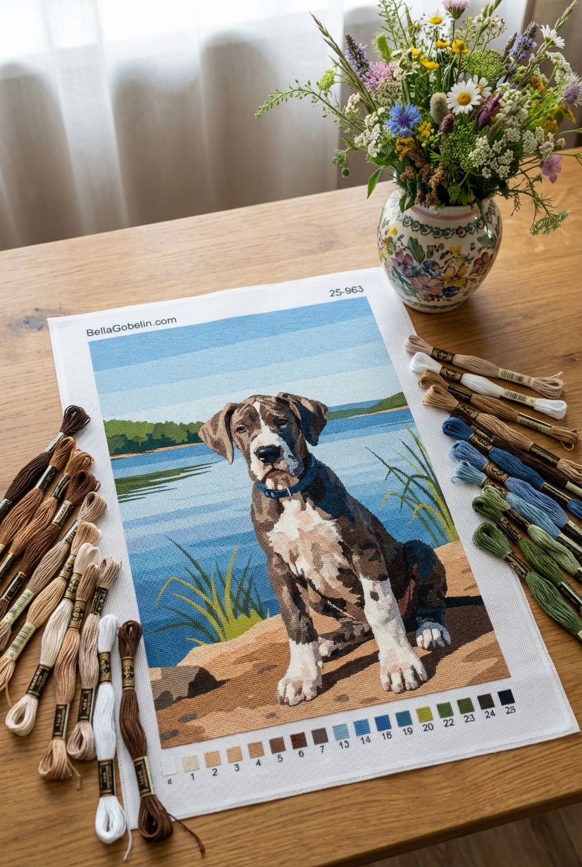 Portret de câine - German Dog, cățeluș lângă lac – 25-963