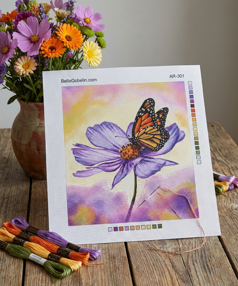 Floare violetă cu fluture