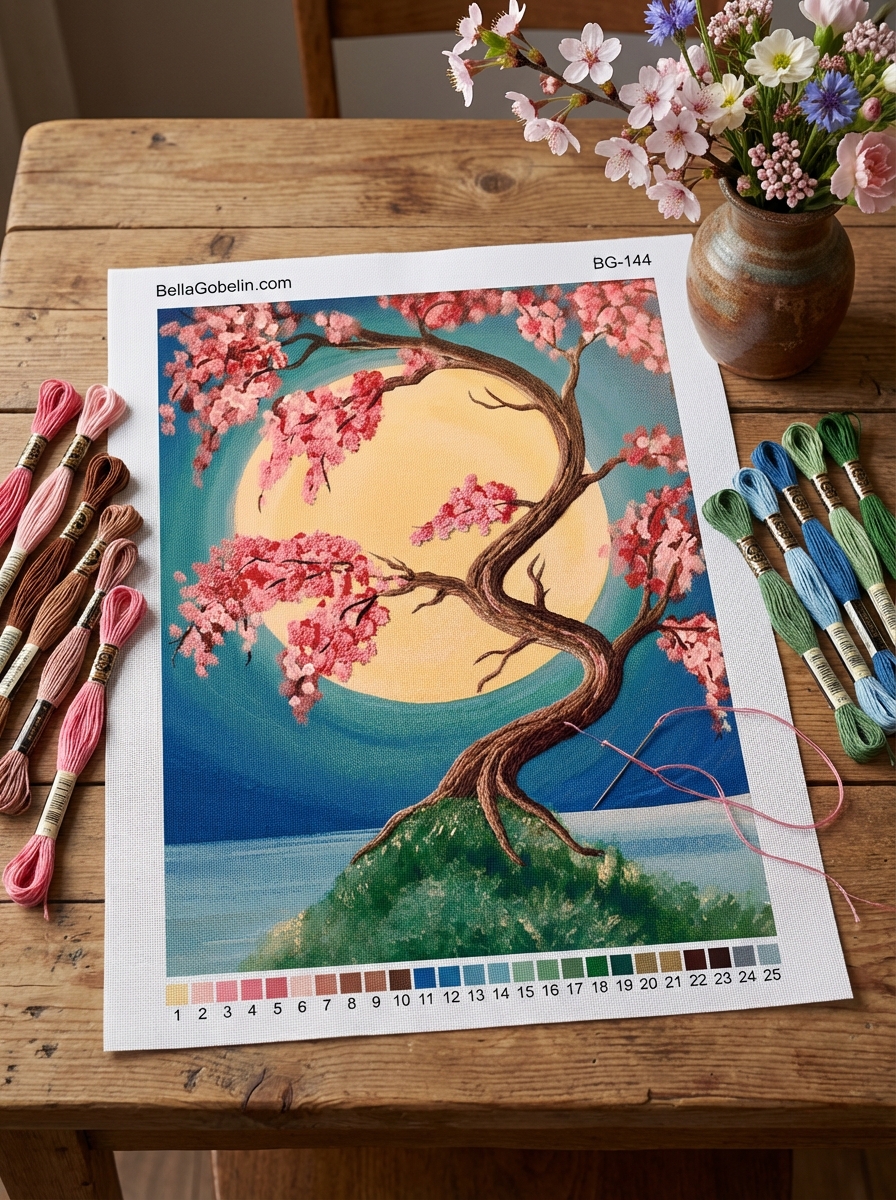 Lemn japonez și lună plină