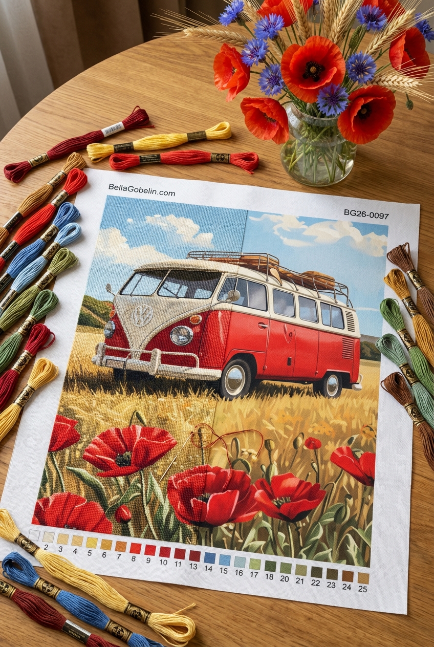 Volkswagen T2 în câmp de maci