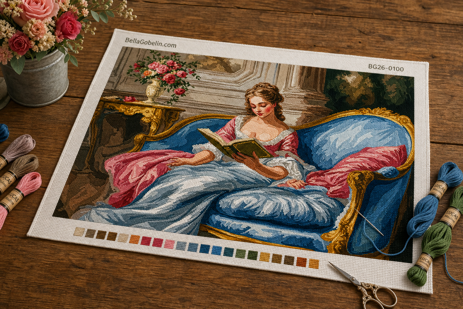 Femeie citind într-un stil rococo