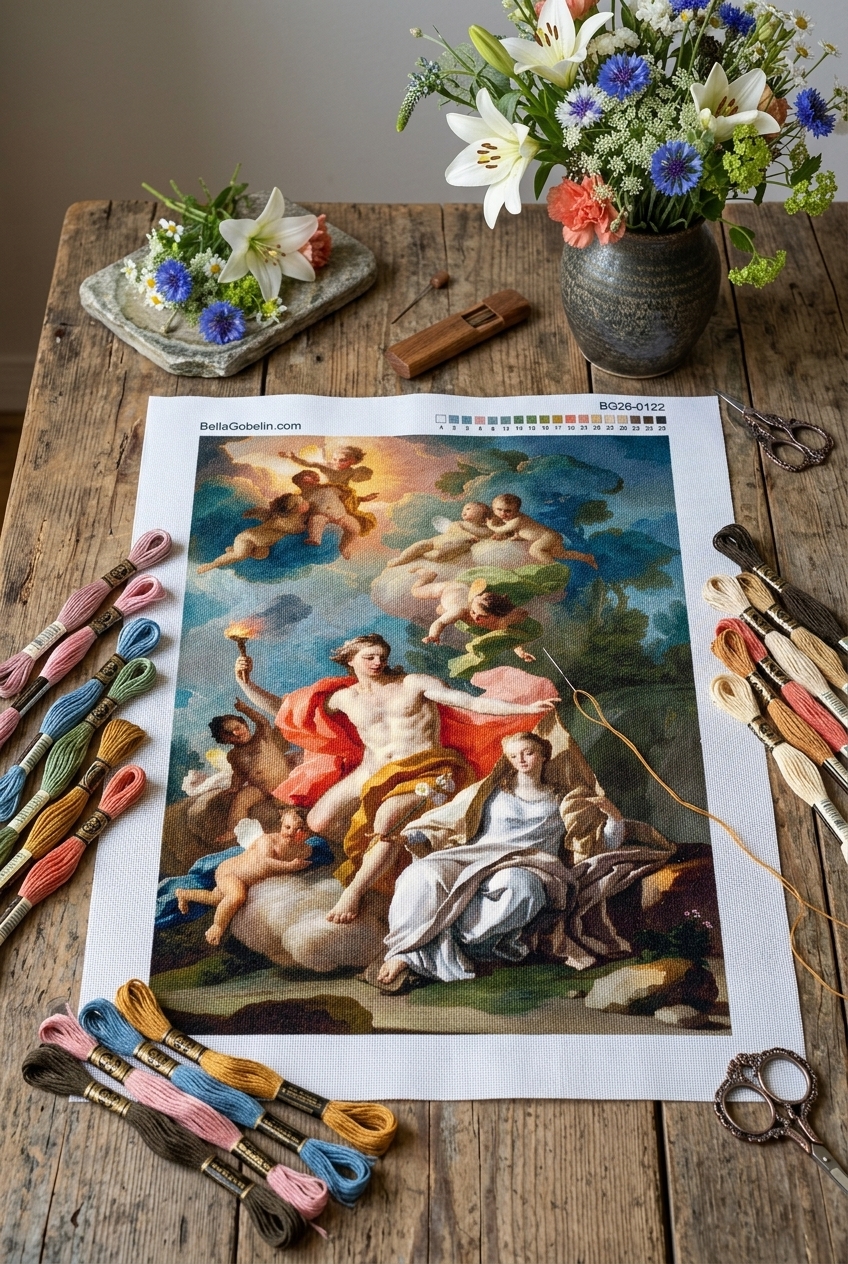 Anton Raphael Mengs - Reproduceri de broderie pentru Apollon, Mnemosyne și cele nouă muze