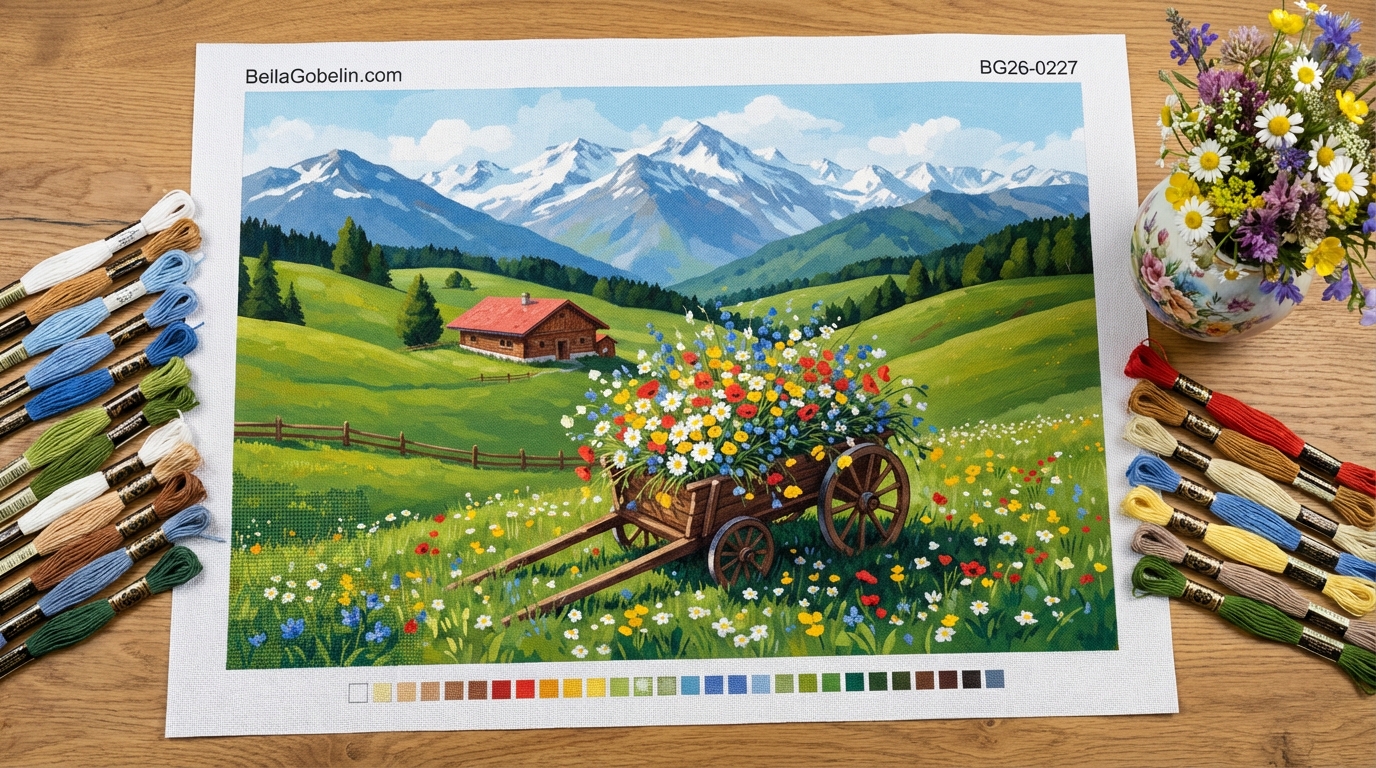 Căruță cu flori într-un peisaj alpin – BG26-0227