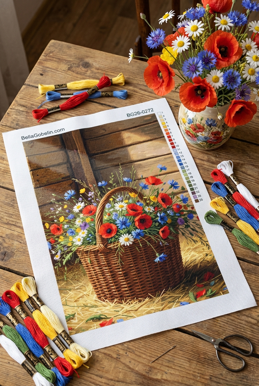 Coș cu flori în stil rustic – BG26-0272