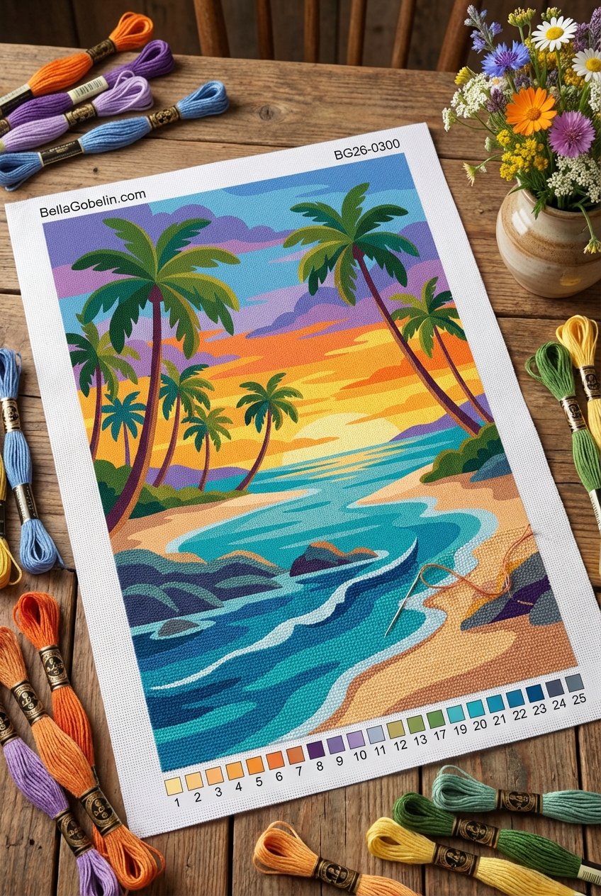 Plajă tropicală cu palmieri – BG26-0300