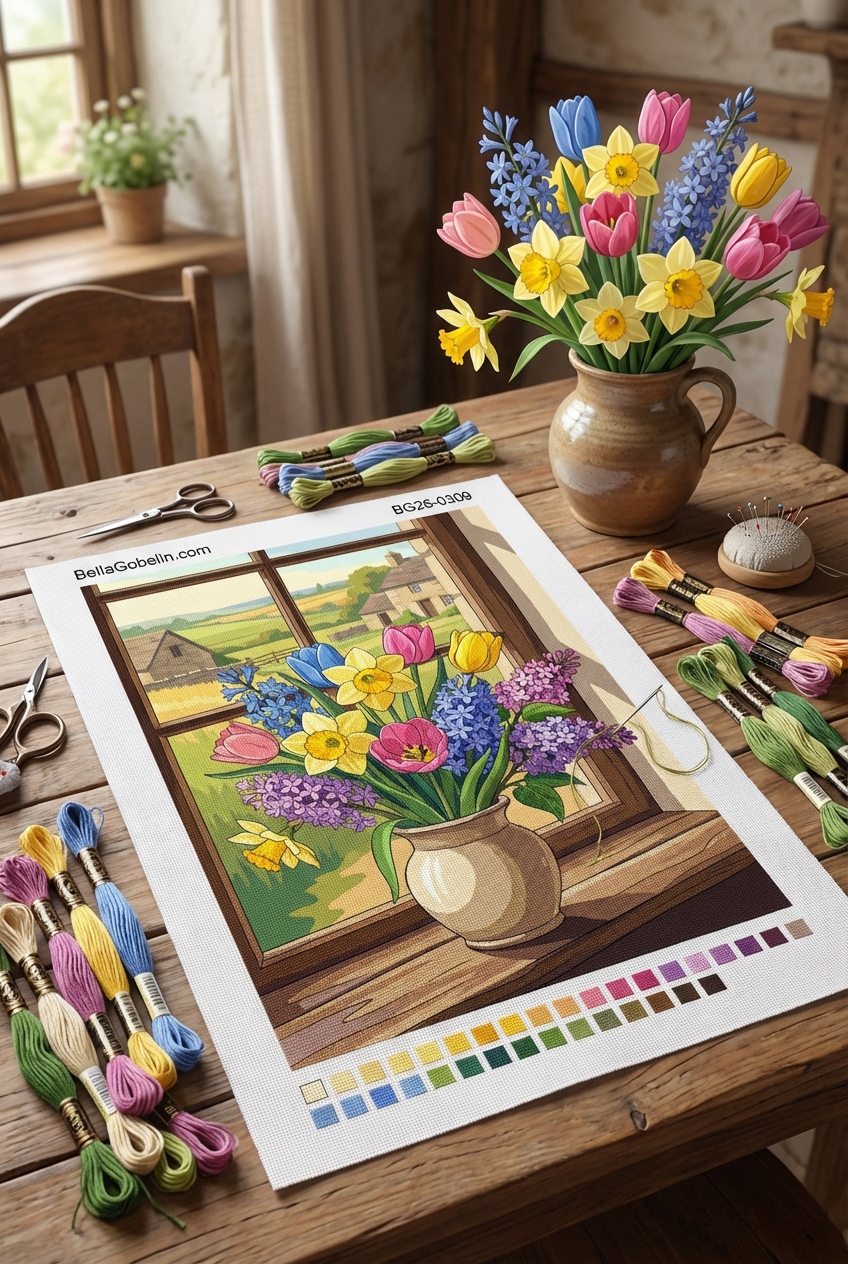 Buchet colorat la fereastră
