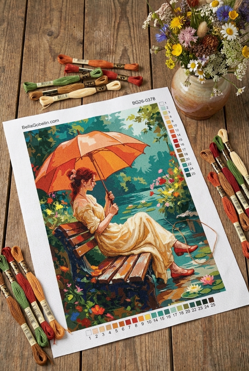 Femeie cu umbrelă în parc