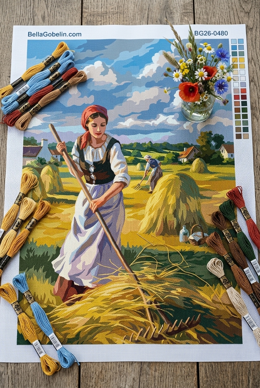 Fată la seceriș pe câmp