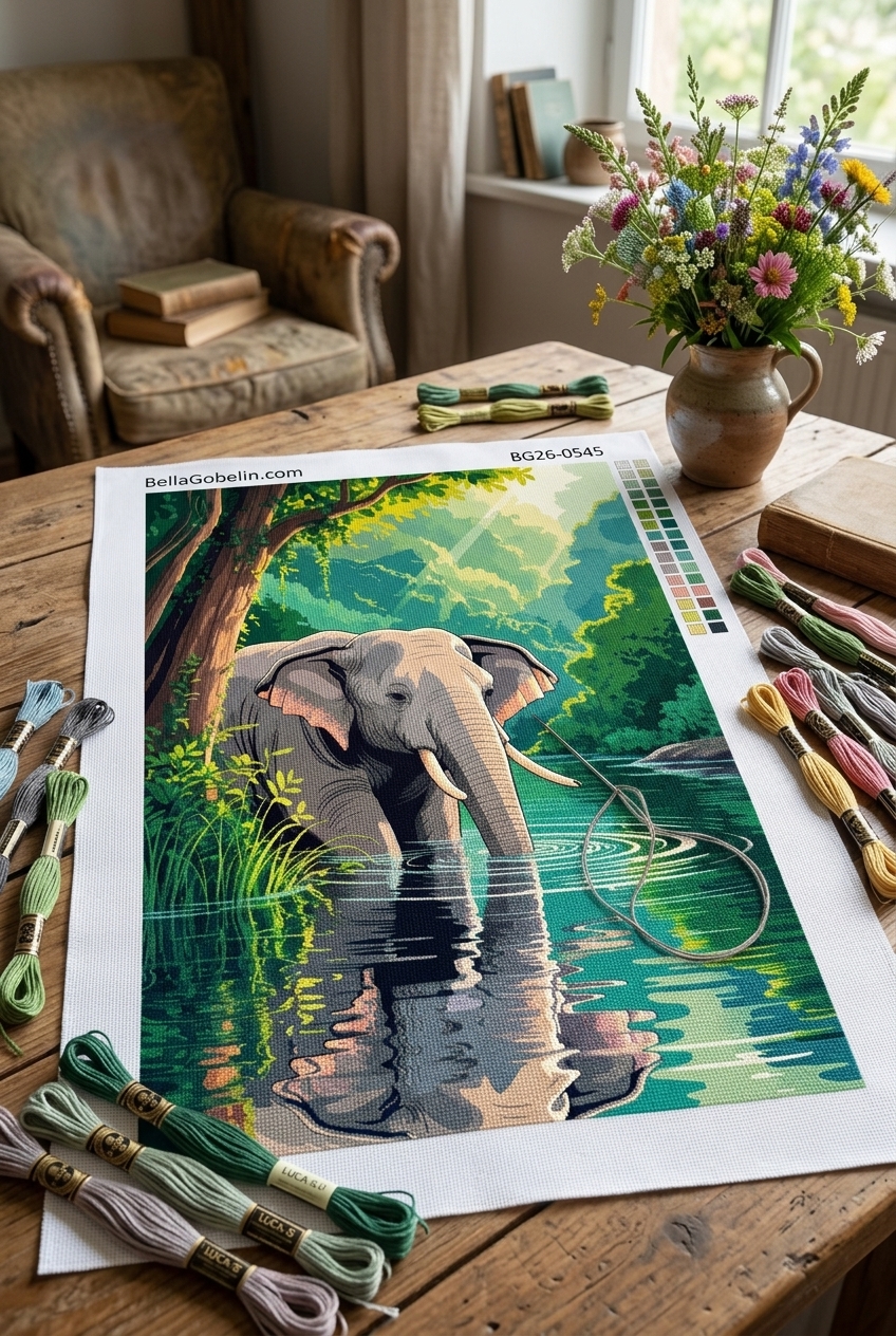 Elefant la pârâul din junglă