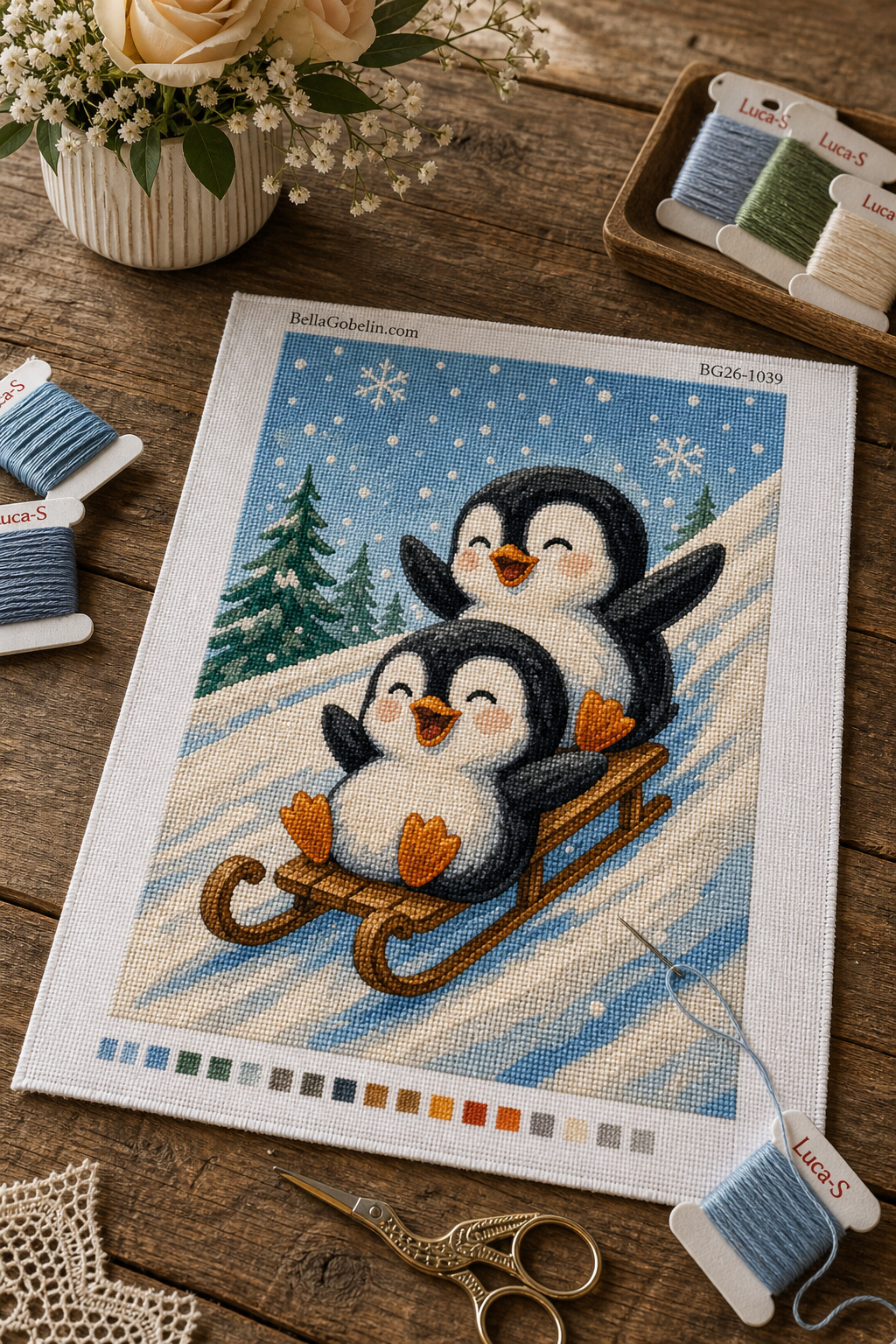 Pinguini pe sanie