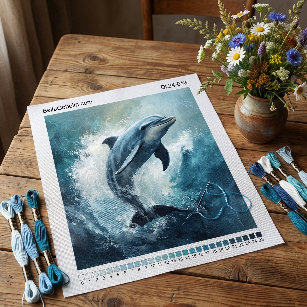 Portret de delfin în gobelin în broderie cu acul