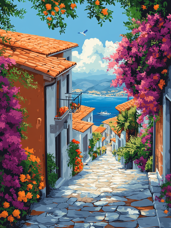 Mediterrán utca virágokkal – 25-539