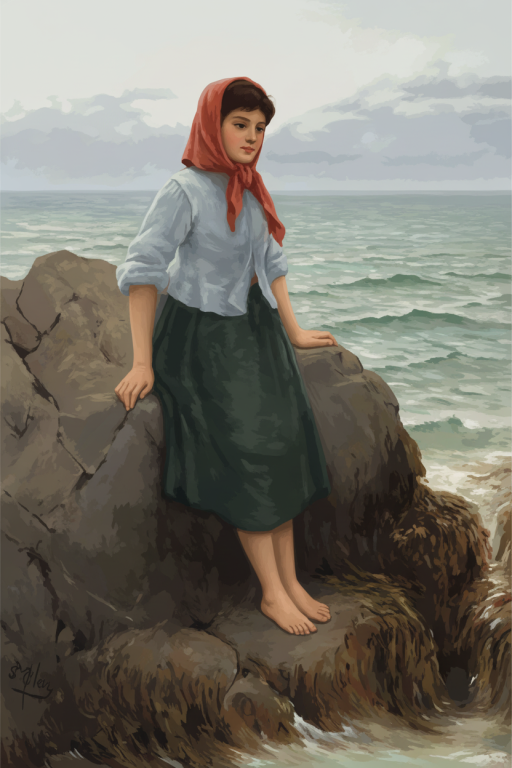Henry Scott Tuke - Lány a sziklákon replika