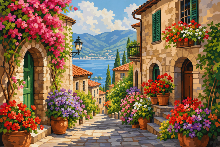 Strada italiană cu flori