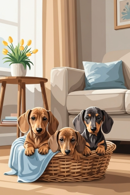 Câini Dachshund în living