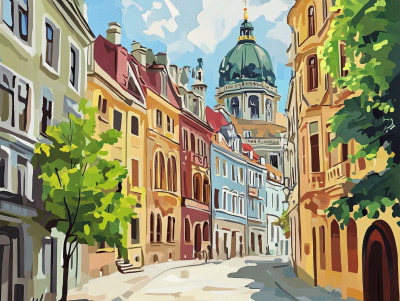 Peisaj stradal vienuiesc în stil gobelin