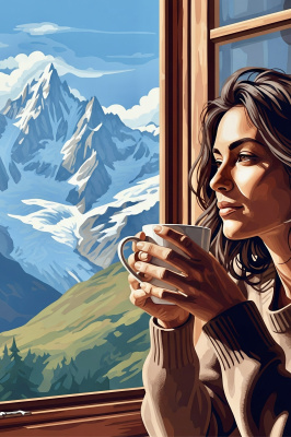 Portret cu cafea la Mont Blanc pe gobelin de broderie