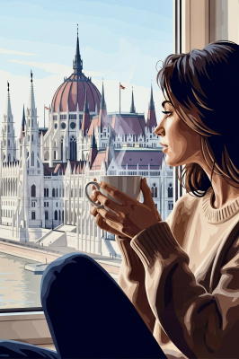 Portret cu cafea în fața Parlamentului