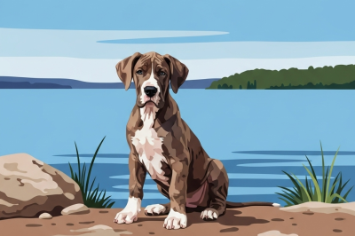 Portret de câine - Pui de Dog german lângă lac