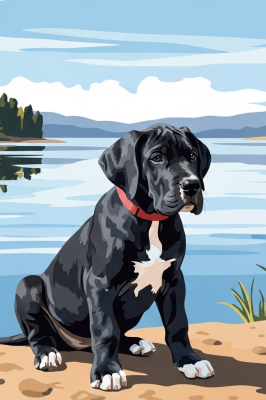 Portret de câine - German Dog, cățeluș lângă lac – 25-907