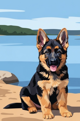 Portret canin - Pui de ciobănesc german la lac – 25-912