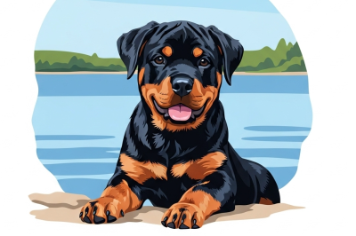 Portret canin - Cățeluș de Rottweiler la lac
