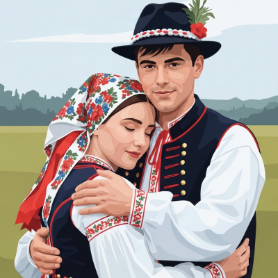 Îndrăgostiți în costum popular