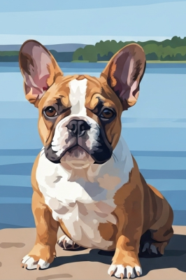 Portret canin - Parisian Bulldogian micuț lângă lac – 25-979