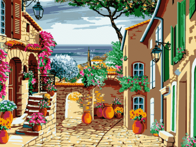 Curte mediteraneană cu flori