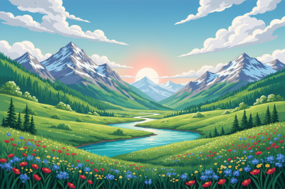 Peisaj montan cu flori și frumuseți naturale – BG26-0053
