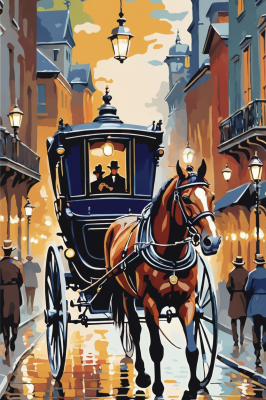 Peisaj urban din Paris cu cal pe gobelin de broderie