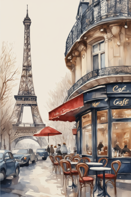 Cafenea pariziană cu Turnul Eiffel brodat