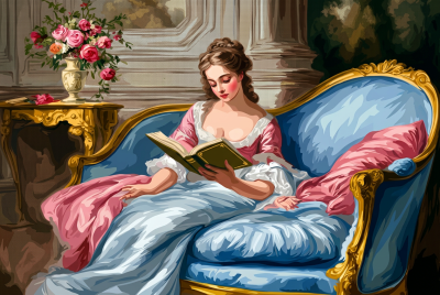 Femeie citind într-un stil rococo