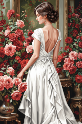 Femeie în rochie albă cu trandafiri – BG26-0185